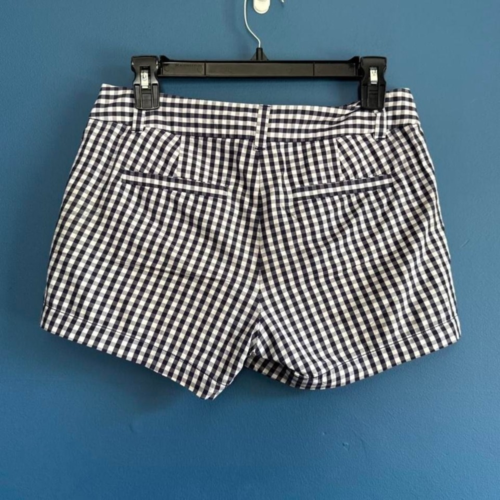 J.Crew Gingham Micro Shorts Women's Size 0 Blue White 2010 Y2K Preppy Low Rise - Picture 2 of 8